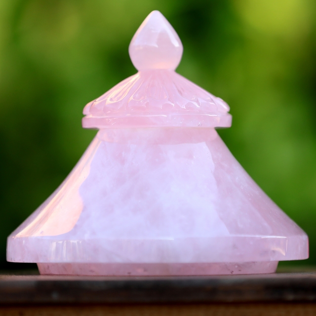 11.0” Natural Rose Quartz Hand Carved Decorative Storage,Candy Bowl with Lid
