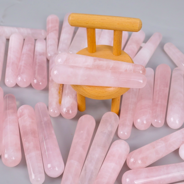Rose Quartz Cylindrical Massager - Natural Crystal Face & Body Roller for Relaxation, Skin Tightening & Muscle Relief