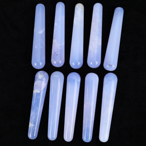 Blue Chalcedony Cylindrical Massager - Natural Gemstone Face & Body Roller for Stress Relief, Skin Rejuvenation & Muscle Relaxation