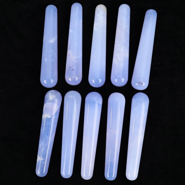 Blue Chalcedony Cylindrical Massager - Natural Gemstone Face & Body Roller for Stress Relief, Skin Rejuvenation & Muscle Relaxation