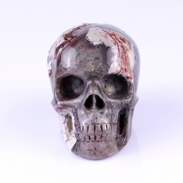 3.0" Red Crazy Lace Agate Hand Carved Crystal Realistic Skull Sculpture