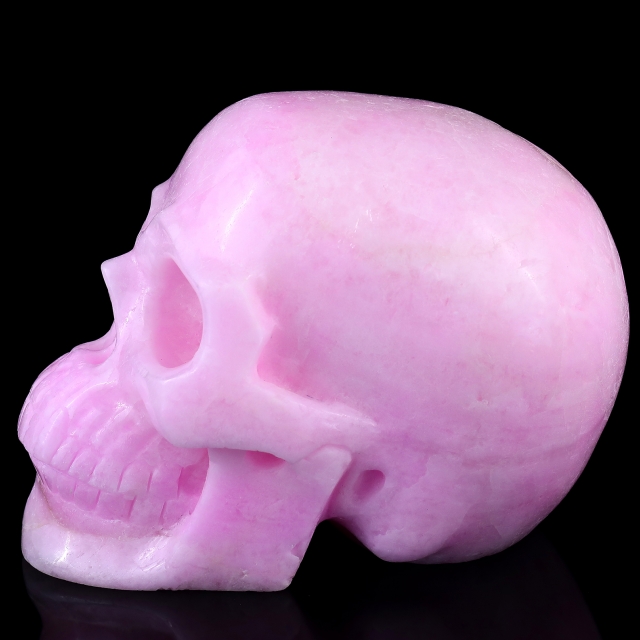8.3" Pink Aragonite Hand Carved Crystal Realistic Skull Sculpture
