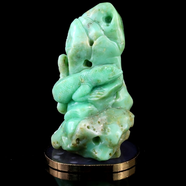 5.2" Green Opal Hand Carved Crystal Lizard Sculpture