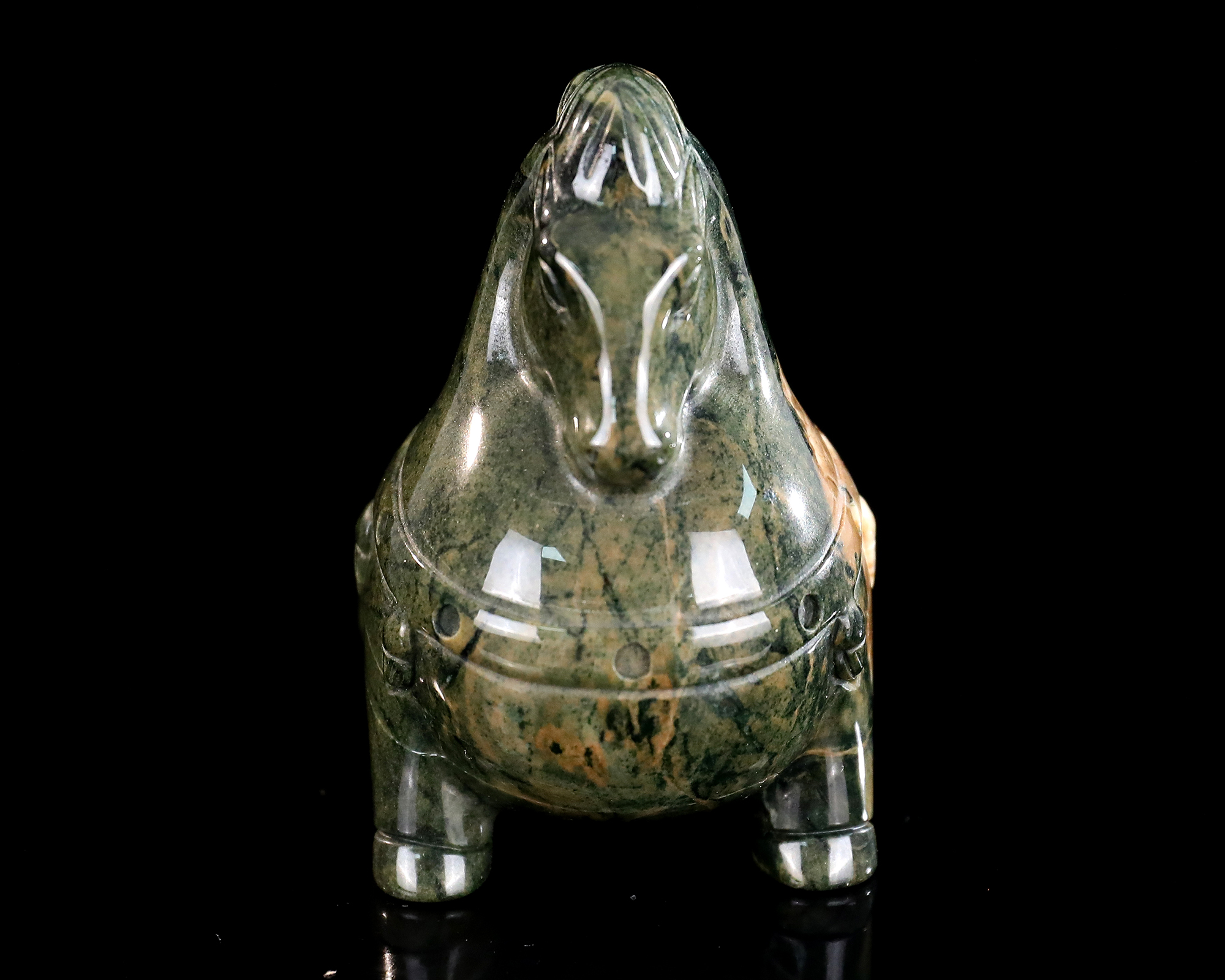 Hand-Carved Jiulong Jade Tang Horse Sculpture - Unique Gemstone Collectible for Pony Lovers & Crystal Enthusiasts