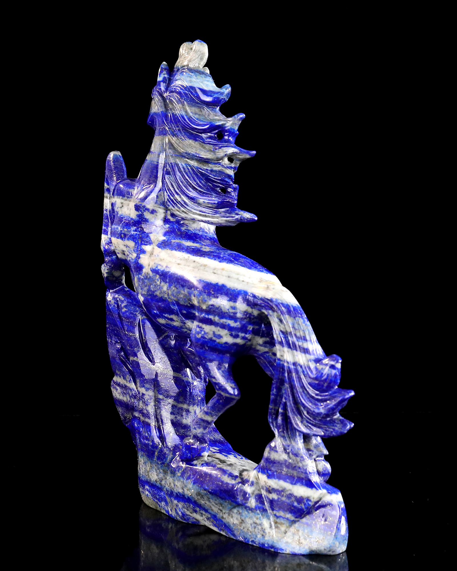 Lapis Lazuli Running Horse Stone Sculpture - Unique Natural Crystal Carving for Desk Decoration & Spiritual Gift