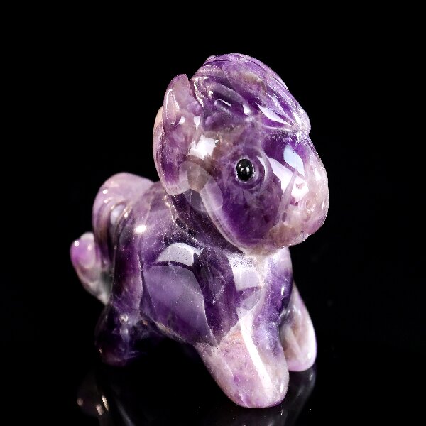 Hand-Carved Amethyst Cartoon Pony Figurine - Polished Stone Animal Statue for Desk Display & Collection