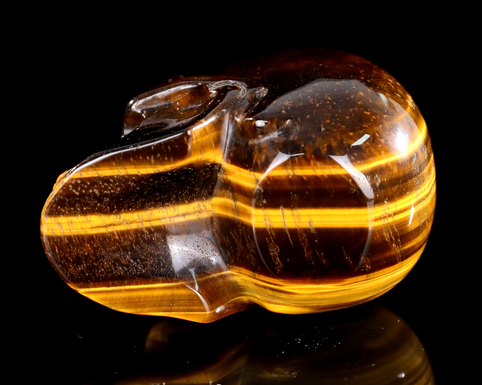 Lustrous Chatoyant Tiger's Eye Skull - Natural Artisan Hand-Carved Crystal Sculpture
