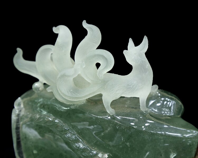 Natural Phantom Crystal Nine-Tailed Fox Figurine - Spiritual Healing Crystal Decor