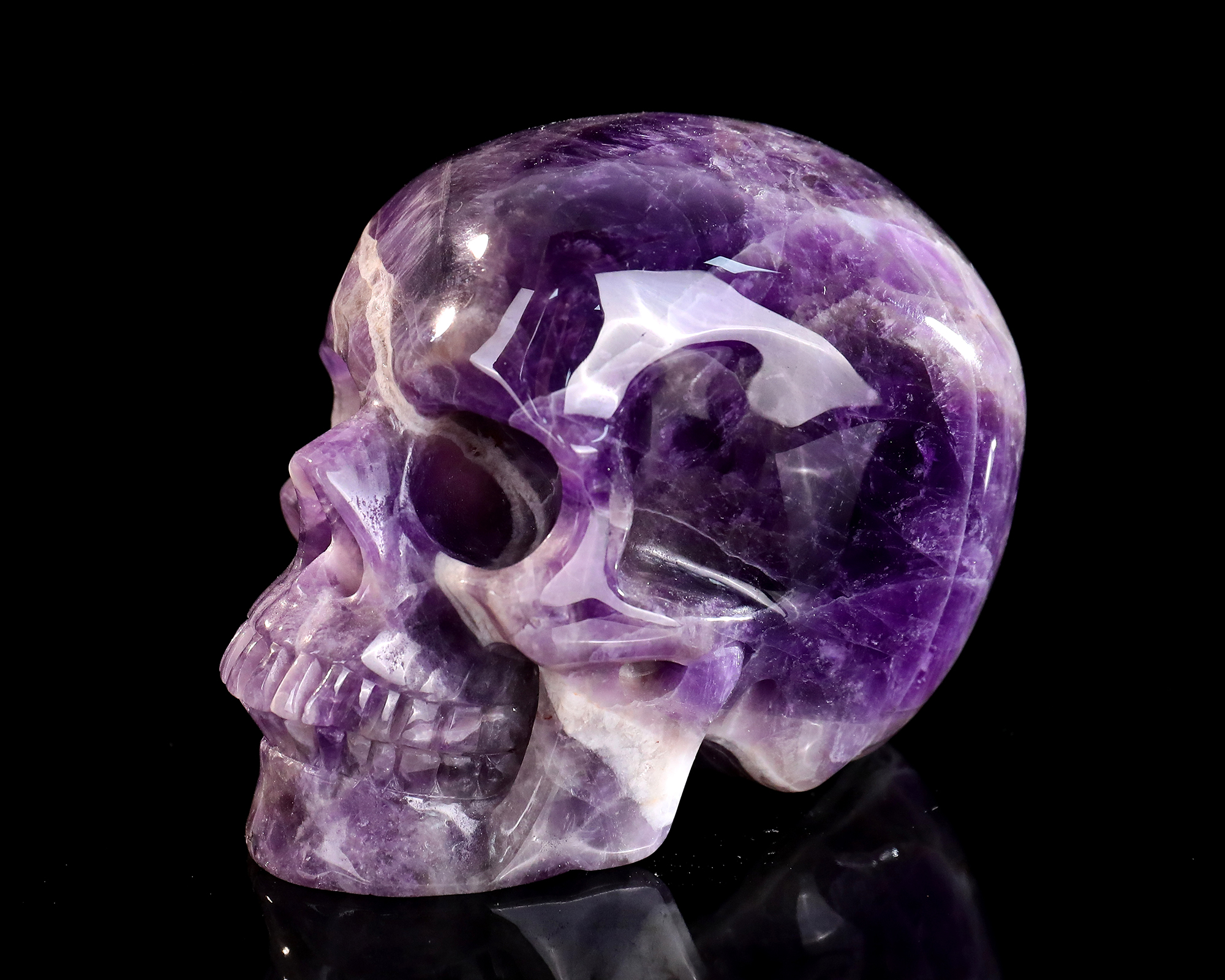 Natural Vitreous Amethyst Crystal Skull - Artisan Hand-Carved Gemstone Sculpture