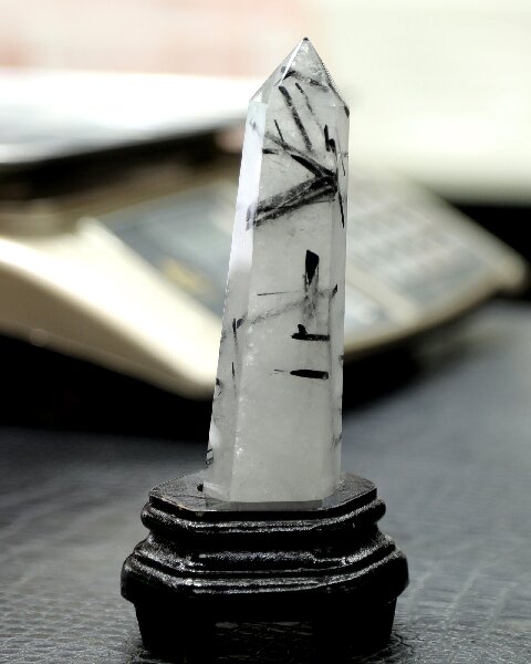 Natural Black Tourmaline Hexagonal Prism - Hand Polished Energy Protection Crystal