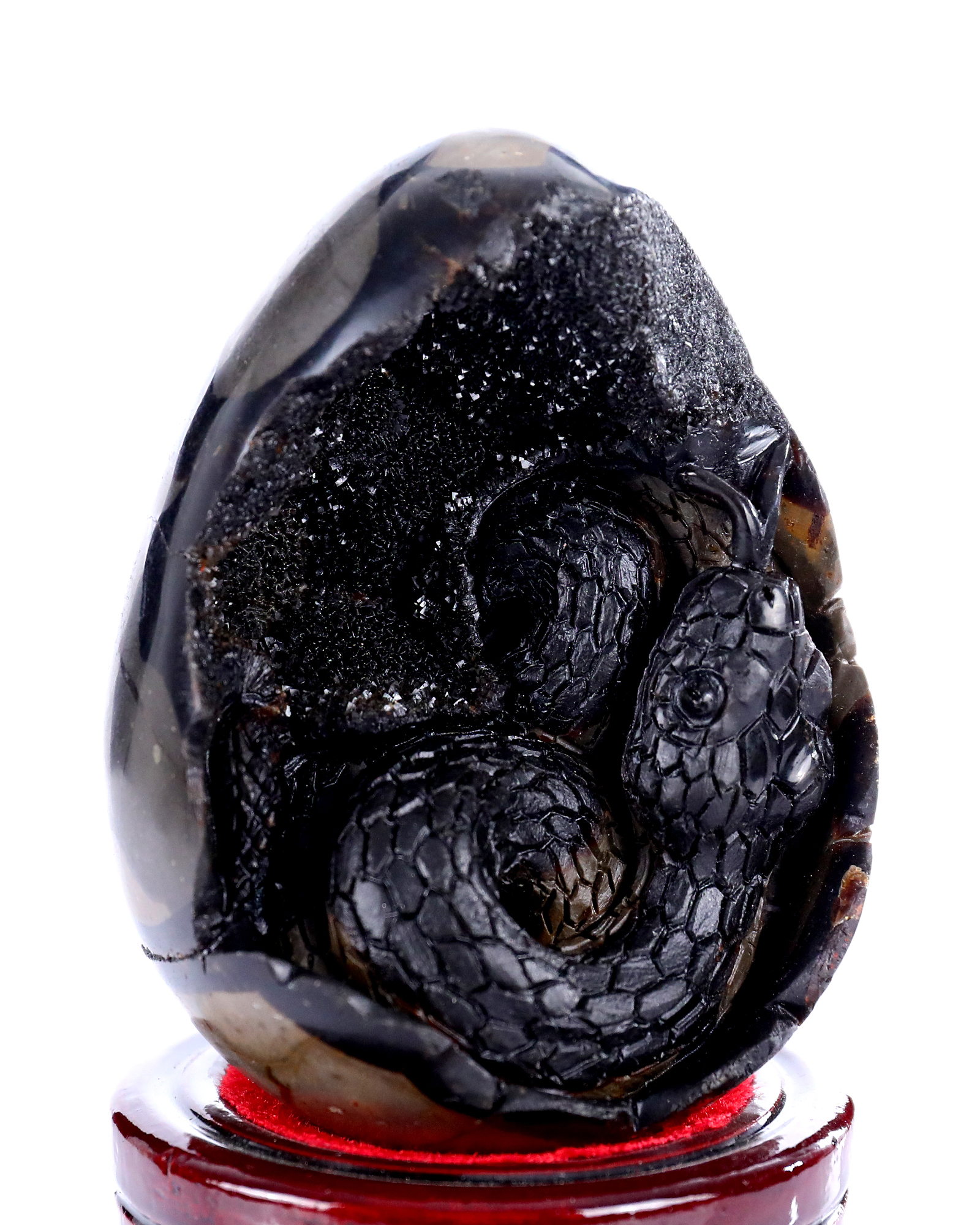 Hand Carved Dragon Septarian Stone Cave Snake Statue Natural Gemstone Ornament