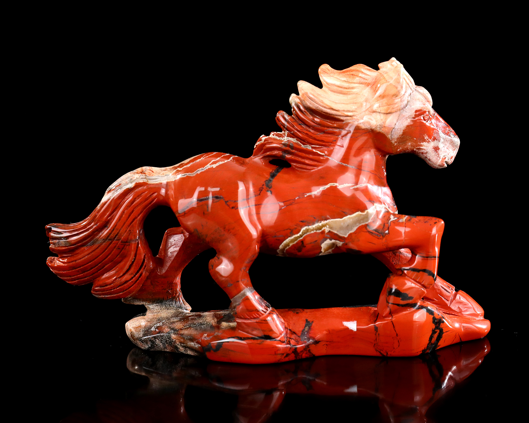 Hand-Carved Red Jasper Horse Statue Natural Stone Art Figurine