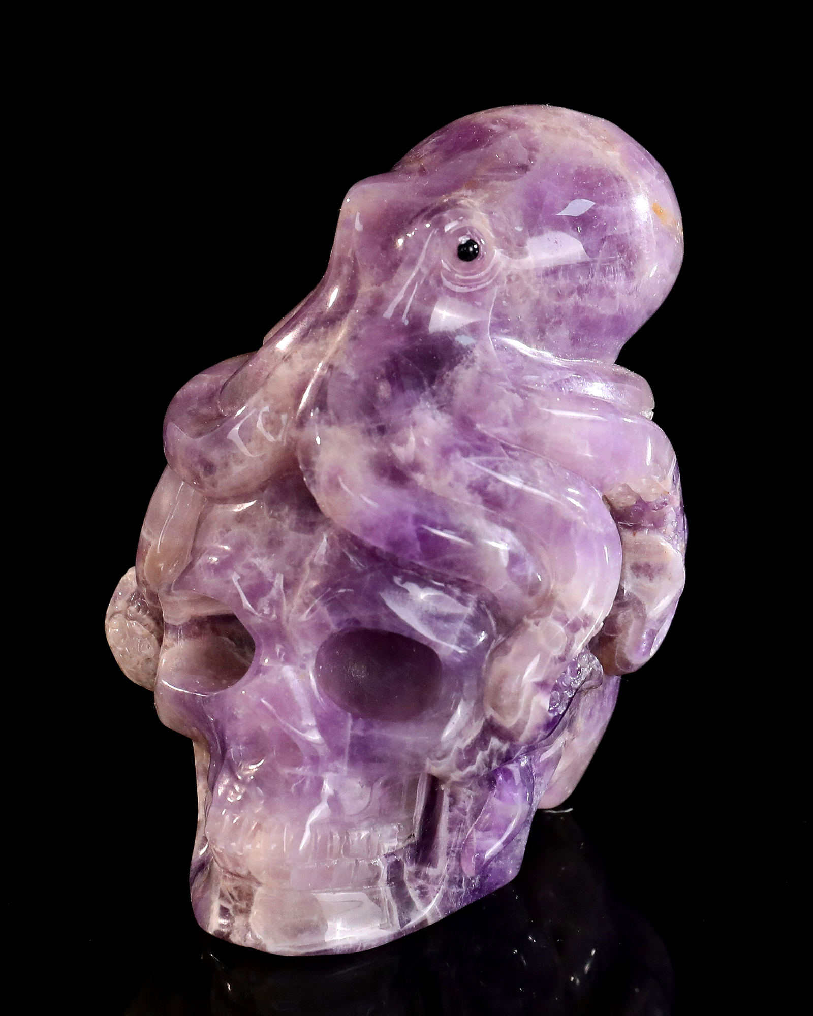 Amethyst Octopus on Skull Carving Hand-Carved Natural Crystal Decorative Art Piece