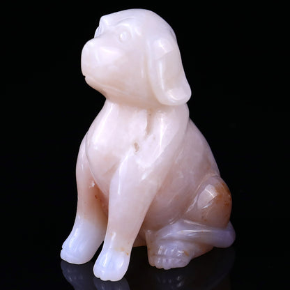 3.1" Blue Chalcedony Hand Carved Crystal Dog Sculpture