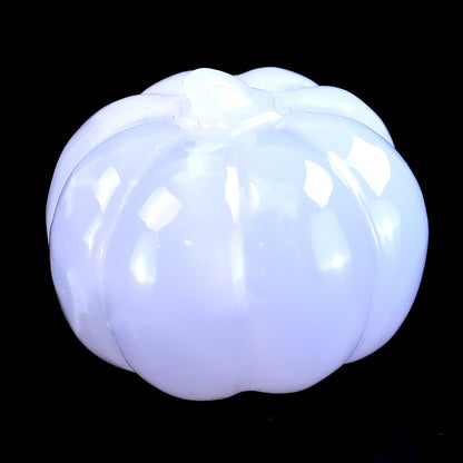 1.7” Natural Blue Chalcedony Hand Carved Crystal Pumpkin Sculpture, Halloween Gift