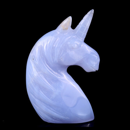 3.9" Blue Chalcedony Hand Carved Crystal Unicorn Sculpture
