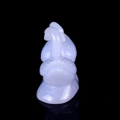 3.8" Blue Chalcedony Hand Carved Crystal Swans Sculpture
