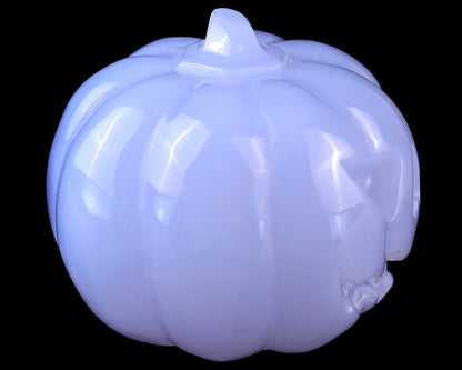 1.7” Natural Blue Chalcedony Hand Carved Crystal Pumpkin Sculpture, Halloween Gift