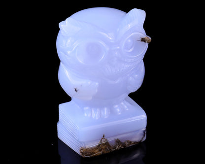 3.0" Blue Chalcedony Hand Carved Crystal Owl Sculpture