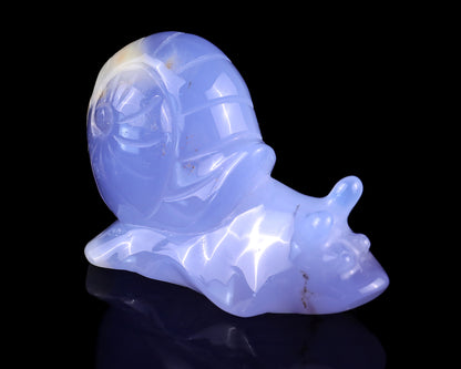 3.2" Blue Chalcedony Hand Carved Crystal Snail Sculpture