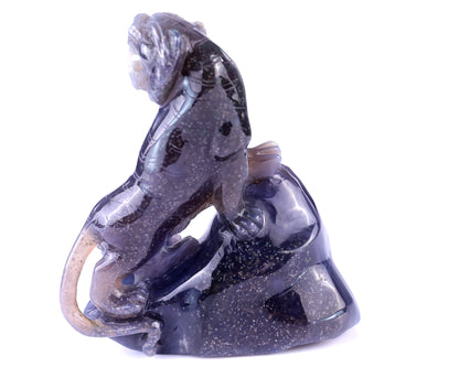 5.8" Geode Agate Hand Carved Crystal Tiger Sculpture