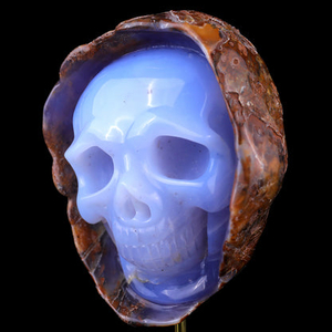 5.4" Blue Chalcedony Hand Carved Mineral Specimen Skull Sculpture