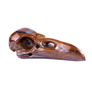 4.6" Tiger Iron Eye Hand Carved Crystal Raven Skull Sculpture