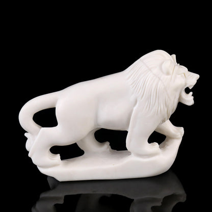 4.3" White Jade Hand Carved Crystal Lion Sculpture