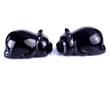 Natural Black Obsidian Hand Carved Crystal Panda Sculpture