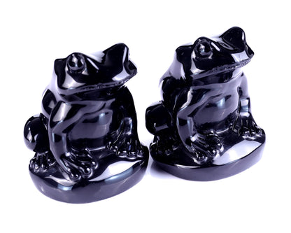 Natural Black Obsidian Hand Carved Crystal Frog Sculpture
