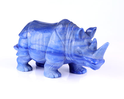8.1" Blue Aventurine Hand Carved Crystal Rhinoceros Sculpture