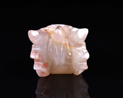 3.6" Sakura Agate Hand Carved Crystal Phoenix Skull Sculpture