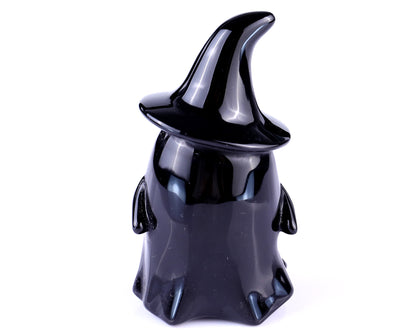 Cute 3.5" Black Obsidian Hand Carved Crystal Ghost Sculpture,Halloween Gift