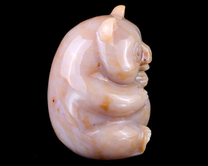 2.9" Chalcedony Hand Carved Crystal Panda Sculpture