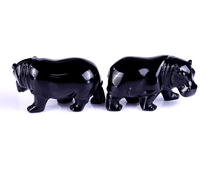 3.9" Black Obsidian Hand Carved Crystal Hippo Sculpture
