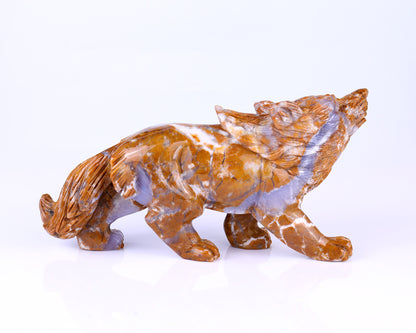 9.8" Chalcedony Hand Carved Crystal Wolf Sculpture