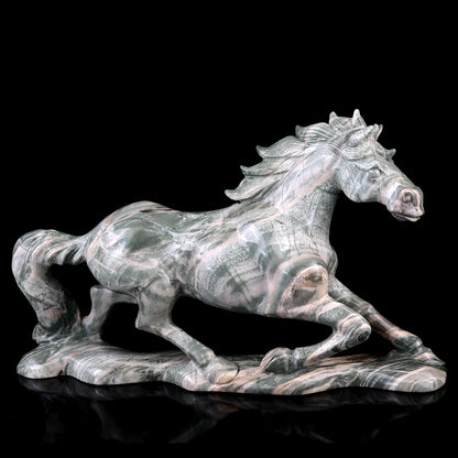 Amazing 11.6" Jiulong Jade Hand Carved Crystal Horse Sculpture