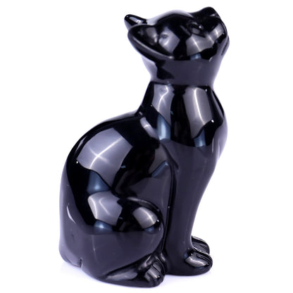 3.0" Black Obsidian Hand Carved Crystal Cat Sculpture