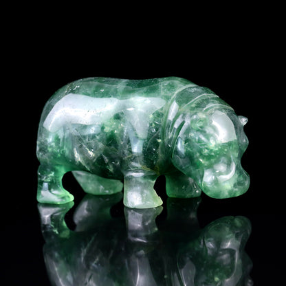 4.1" Fluorite Hand Carved Crystal Hippo Sculpture