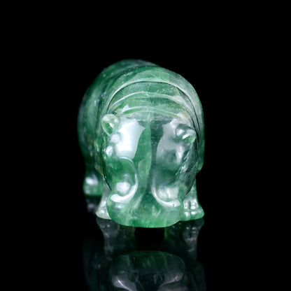 4.1" Fluorite Hand Carved Crystal Hippo Sculpture