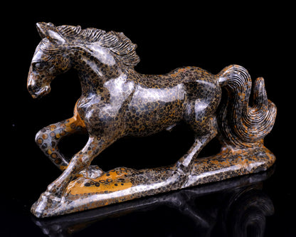 Amazing 7.6" Leopard Skin Jasper Hand Carved Crystal Leopard Sculpture