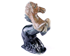 2.9" Jiulong Jade Hand Carved Crystal Horse Sculpture