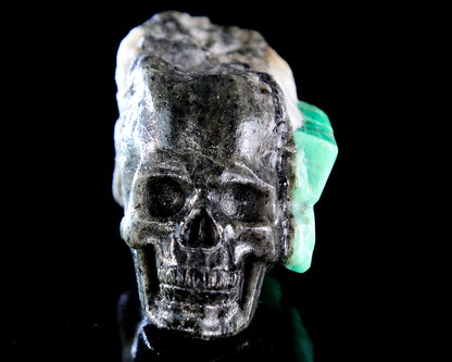 2.6" Natural Emerald Hand Carved Crystal Skull Sculpture