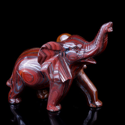 10.0" Tiger Iron Eye Hand Carved Crystal Elephant Sculpture