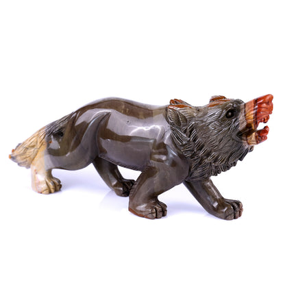 13.8" Colorful Jasper Hand Carved Crystal Wolf Sculpture