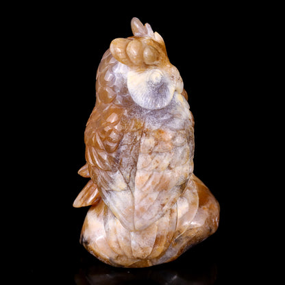 4.7" Chalcedony Hand Carved Crystal Owl Sculpture