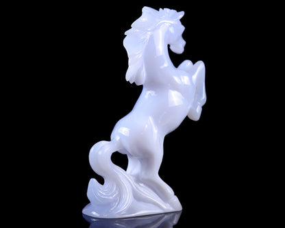 Amazing Gemstone 6.3" Blue Chalcedony Hand Carved Crystal Horse Sculpture