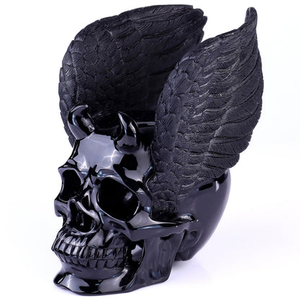 Unique 7.1" Black Obsidian Hand Carved Crystal Realistic Skull Sculpture