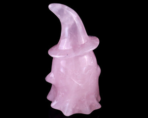 3.6” Natural Rose Quartz Hand Carved Crystal Wizard Ghost Sculpture, Halloween Gift