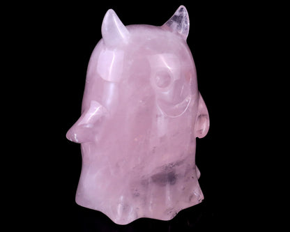 3.0” Natural Rose Quartz Hand Carved Crystal Ghost Sculpture, Halloween Gift
